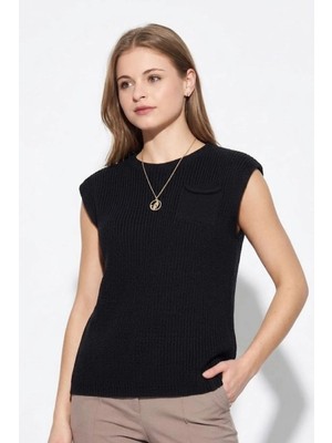 Irmak Kerekli Kadın %100 Organik Pamuk Salaş Selanik Örgü Triko Süveter 1503 Siyah