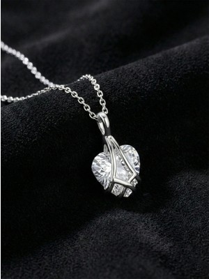 Erdobia 925 Ayar Gümüş Rodyum Renk Zirkon Taşlı Kafes Kalp Arkadaşlık Kolyesi