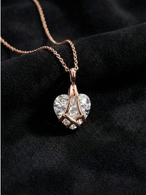 Erdobia 925 Ayar Gümüş Rose Renk Zirkon Taşlı Kafes Kalp Arkadaşlık Kolyesi