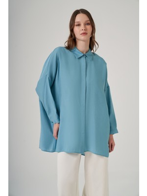 Nuss Oversize Basic Yazlık Gömlek 3001 Ross Mavi