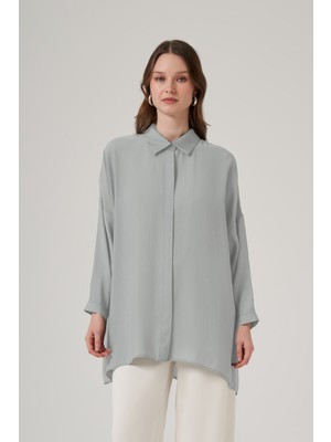 Nuss Oversize Basic Yazlık Gömlek 3001 Gri