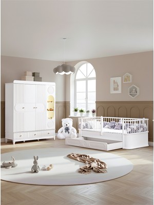 Setay Klas Çocuk Odası, Klas 4 Kapaklı Dolap, Antalya Yavrulu Karyola - Beyaz