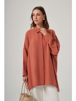 Nuss Oversize Basic Yazlık Gömlek 3001 Anfora Kiremit