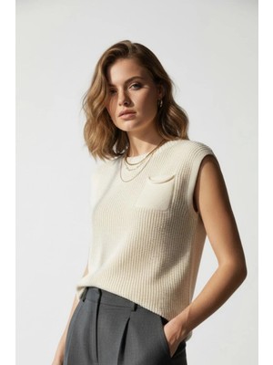 Irmak Kerekli Kadın %100 Organik Pamuk Salaş Selanik Örgü Triko Süveter 1503 Ekru