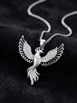 Erdobia 925 Ayar Gümüş Zümrüdüanka Kuşu Kolye - Rodyum Kaplama Siyah Mineli Kadın Kolye