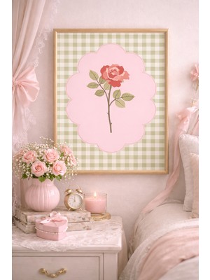 (Çerçevesiz) Yeşil Gül Desen Ilkbahar Tekli Poster