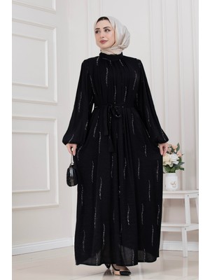 Sevitli Balon Kollu Taşlı Su Abiye-Siyah