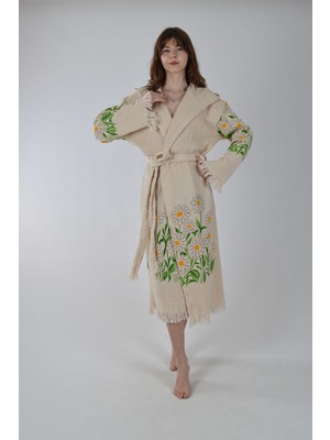 Peştemal Bornoz Müslin Pamuklu Plaj Papatya Desen 1ADET Unisex Beachwear Kimono Kaftan