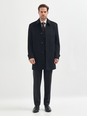 Karaca Siyah Klasik Kesim Yün Karışımlı Kaban