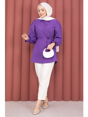 Asm Fisto Detaylı Bağcıklı Gömlek Lila