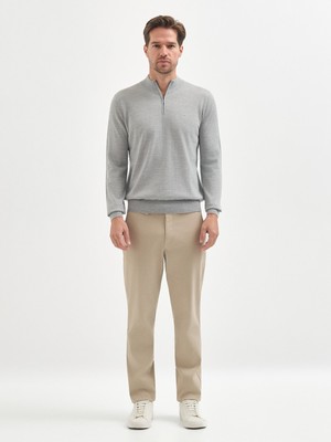 Karaca Gri Yün Karışımlı Yarım Balıkçı Fermuarlı Triko Kazak