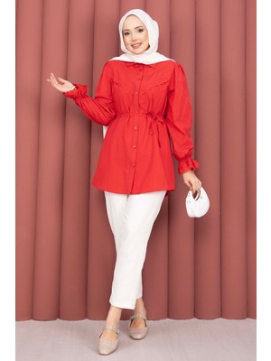 Asm Fisto Detaylı Bağcıklı Gömlek Kırmızı