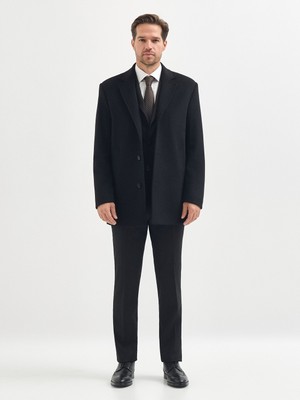 Karaca Siyah Yün Karışımlı Kaban