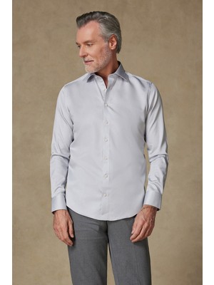 Abbate Donatello Saten Pamuklu Slim Fit Açık Gri Klasik Yaka Erkek Düz Gömlek