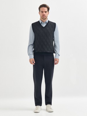 Karaca Siyah Yün Karışımlı Desenli Triko Süveter