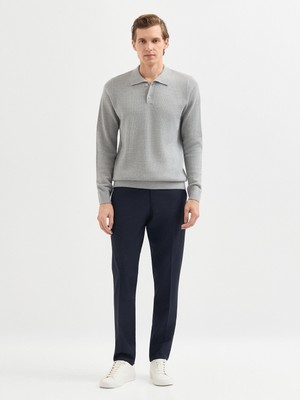 Karaca Gri Yün Karışımlı Polo Yaka Triko Kazak