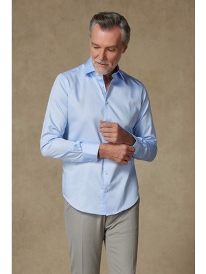 Abbate Donatello Saten Pamuklu Slim Fit Açık Mavi Klasik Yaka Erkek Düz Gömlek