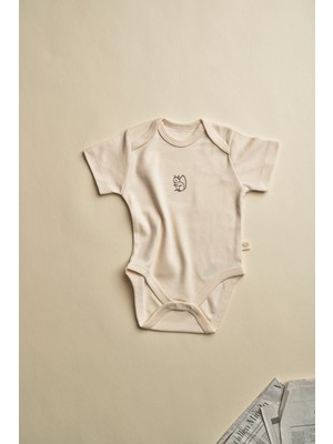 Oh la la Koala For Little Ones Krem Sincap Nakışlı Kısa Kollu Çıtçıtlı  Bebek Body