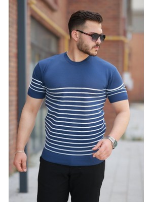 Janes Erkek Çizgi Desenli Bisiklet Yaka Kısa Kollu T-Sihrt