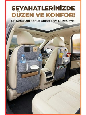 Ankaflex Gri Renk Oto Koltuk Arkası Organizer Çanta 40x55 cm İthal Keçe Kumaş ile Pratik Eşya Düzenleyici