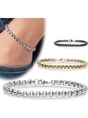 Fm 💎 Premium Arnavut Çelik Zincir Bileklik 6mm Yuvarlak 3183CZB2D6 - 20 cm - Altın Renk