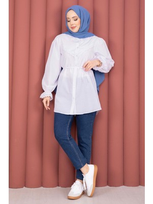 Asm Fisto Detaylı Bağcıklı Gömlek Beyaz