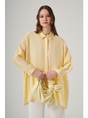 Nuss Oversize Basic Yazlık Gömlek 3001 Vanilin Sarı