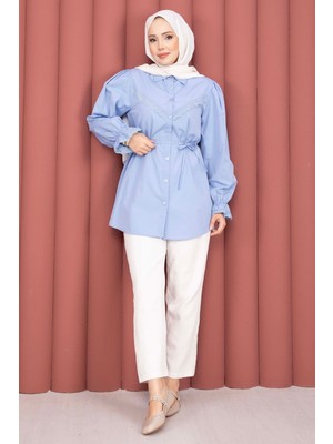 Asm Fisto Detaylı Bağcıklı Gömlek Bebe Mavisi
