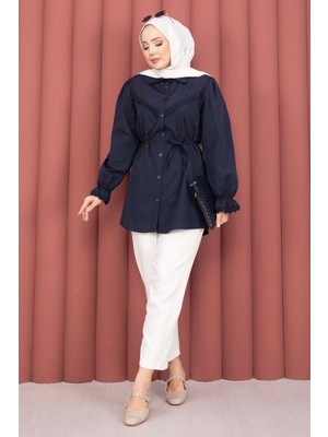 Asm Fisto Detaylı Bağcıklı Gömlek Lacivert