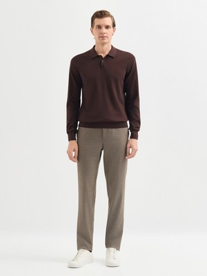 Karaca Kahverengi %100 Pamuk Polo Yaka Triko Kazak