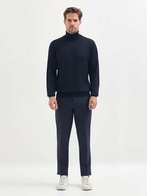 Karaca Lacivert Yün Karışımlı Boğazlı Yaka Triko Kazak