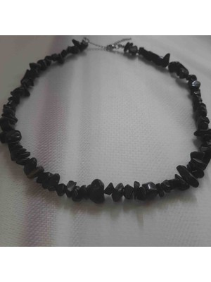 Shine Elagance Doğaltaş Obsidyen Kırık Kesim Kapamaları Çelik Kadın Kolye Hediyelik