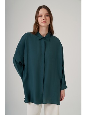 Nuss Oversize Basic Yazlık Gömlek 3001 Jungle Zümrüt Yeşil
