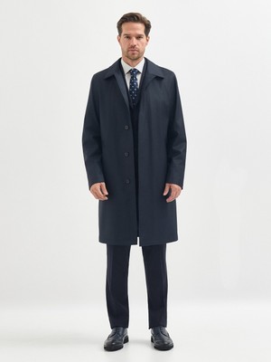 Karaca Lacivert Yün Karışımlı Trençkot