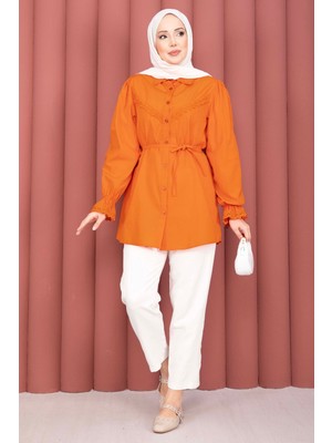 Asm Fisto Detaylı Bağcıklı Gömlek Turuncu