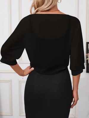 Janes Kadın Truvakar Kol Önden Bağlamalı Kısa Şifon Bolero Ceket