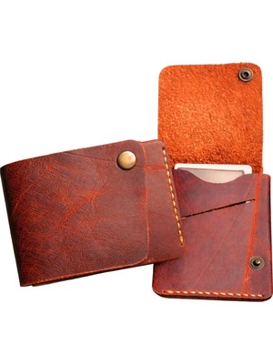 Huggy Craft Hakiki Crazy Deri Dikey Kartlık Cüzdan – Minimalist El Yapımı Kaliteli Deri Kartlık