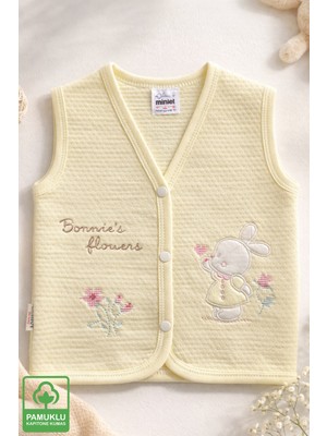 Miniel Kız Bebek Kanaviçe Tavşan Nakışlı Organik Pamuklu 3-6-9 Ay Kapitone Bebek Yelek