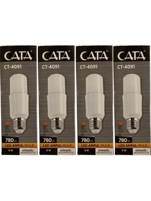 Cata CT-4091 4 Adet Özel Tasarım Silindir Şeklinde LED Ampul 8W 780LM Küçük Ama Yüksek Verimli Orijinal Ürün