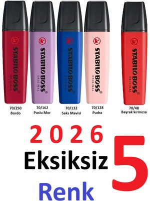 Stabilo Boss 2026 Colors Wildflower Edition Bayrak Kırmızılı 5'li Fosforlu Set