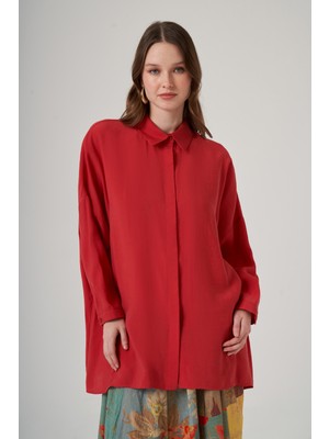 Nuss Oversize Basic Yazlık Gömlek 3001 Kırmızı