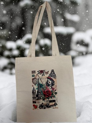 Al Davin Paris Detaylı Baskılı Bez Gabardin Çanta