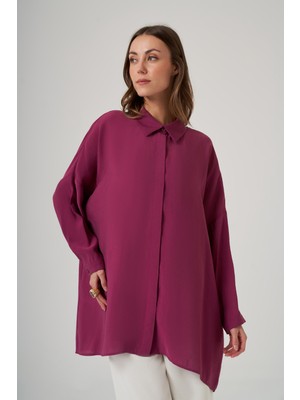 Nuss Oversize Basic Yazlık Gömlek 3001 Mürdüm