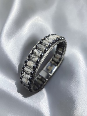 Basqio Doğal Taş Silindir Kesim Kilitli Bileklik - Jasper