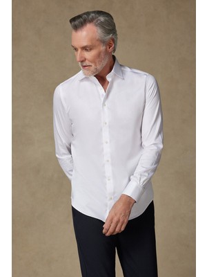 Abbate Donatello Saten Pamuklu Slim Fit Beyaz Klasik Yaka Erkek Düz Gömlek