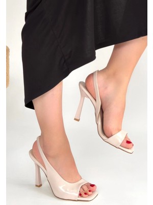 Mesga Butik Janta Bej Cilt Topuklu Ayakkabı