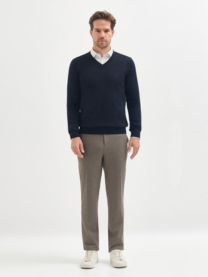 Karaca Lacivert Yün Karışımlı V Yaka Triko Kazak