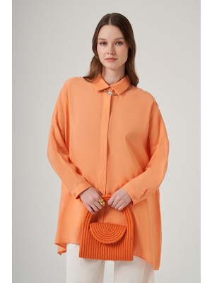 Nuss Oversize Basic Yazlık Gömlek 3001 Mango Turuncu