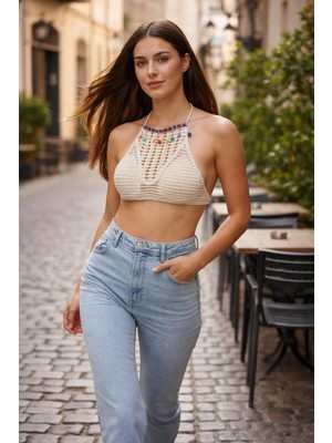 Gönülden Tasarım Triko Etnik Püsküllü Kaplı Kadın Büstiyer