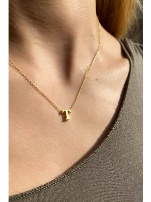 Spossy Silver Jewelry T Harfi Minimal Kolye